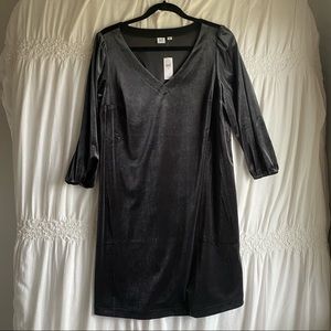 Velvet Dress Black/GrayStone KneeLength+BellSleeve